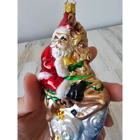 Vintage inge glas Santa reindeer glitter ornament glass claws tree - Picture 8 of 10